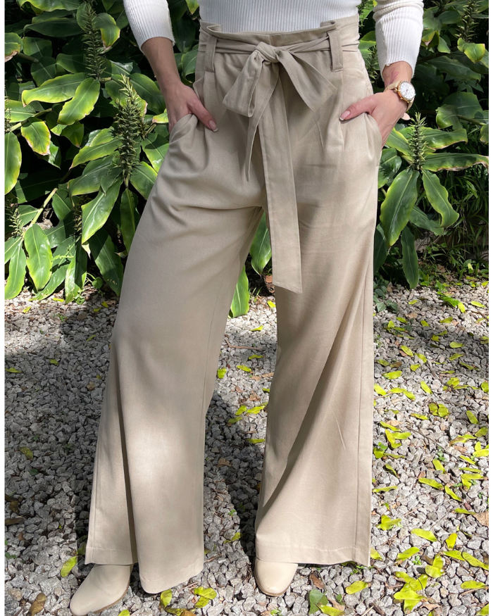 Linen Paperbag Styled Pants - Sage