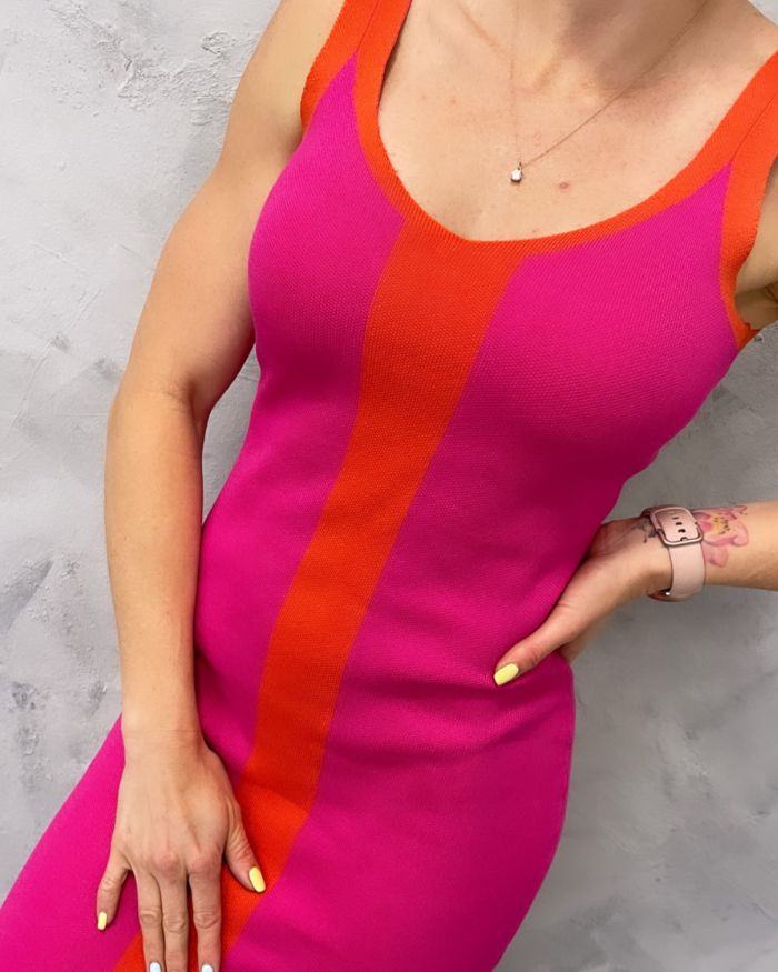 orange and pink knit dress Orange and Pink Striped Knit Dress