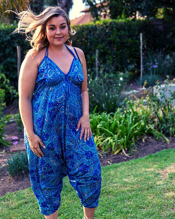 Silk String Jumpsuits - Bright Blue