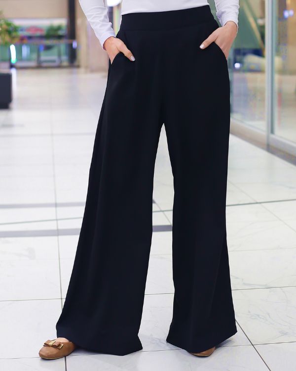 MAWCLOS Ladies Long Pant Wide Leg Trousers Solid Color Pants Elegant Office  High Waist Bottom Black L 