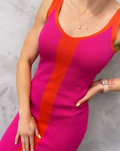 Knit Dresses - Vibrant Pink and Orange