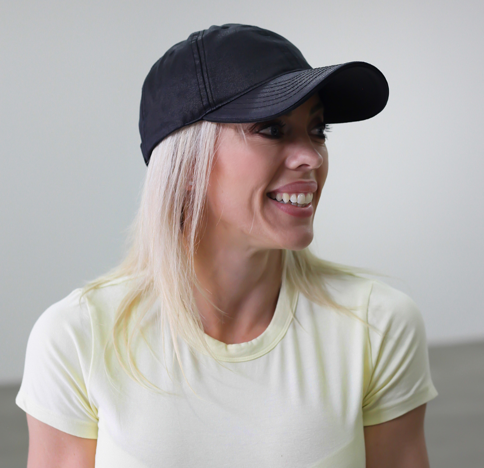 Black Pleather Cap Positive Pants Boutique